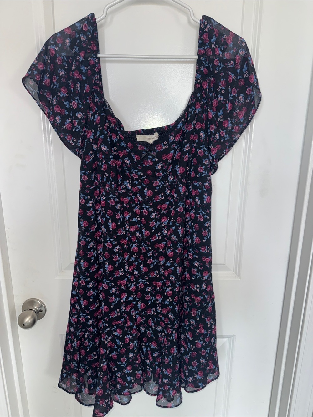 Rewind Navy Mini Dress with Pink Floral Print
